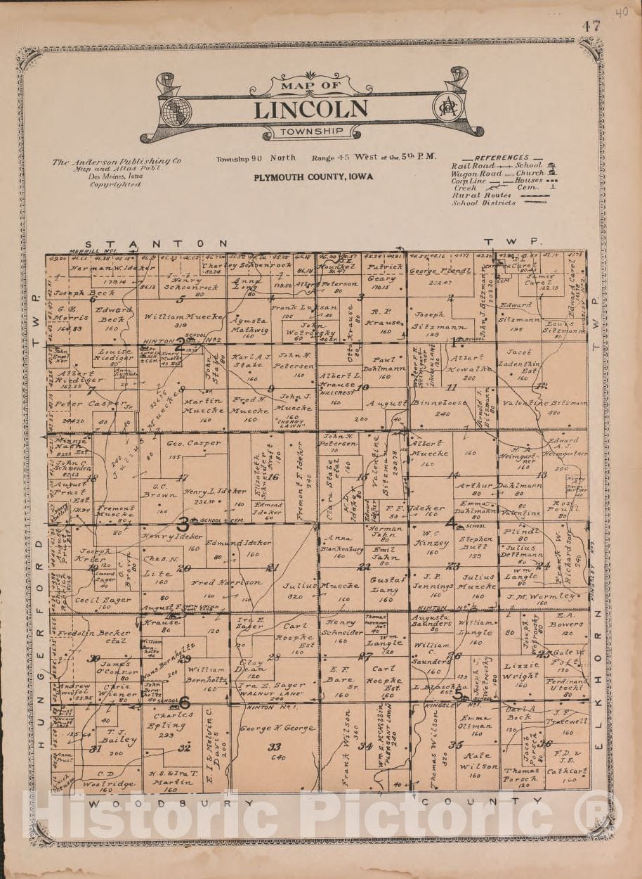 Historic 1921 Map Atlas of Plymouth County, Iowa Lincoln Township