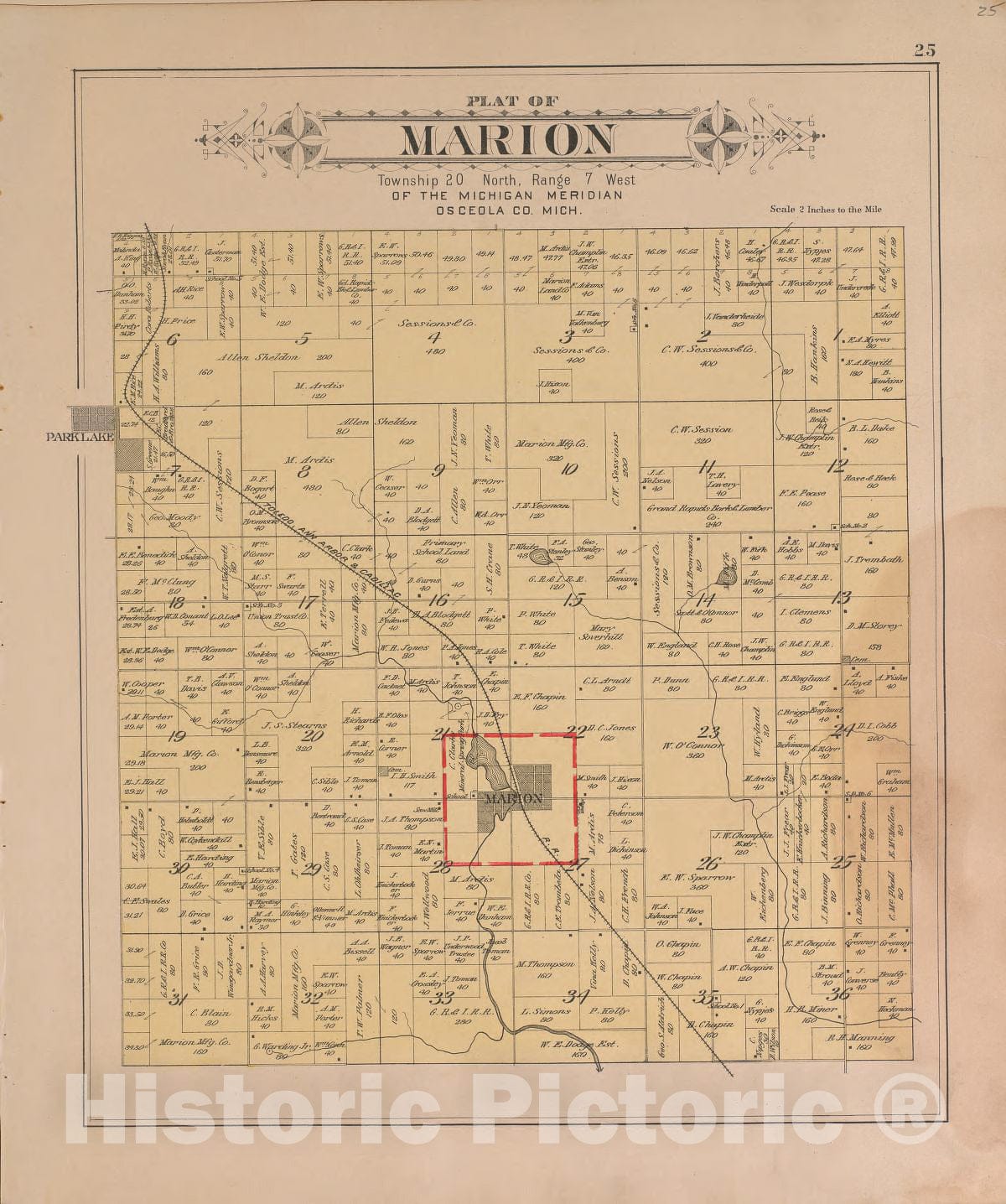 Historic 1900 Map Plat Book of Osceola County, Michigan Marion Historic Pictoric
