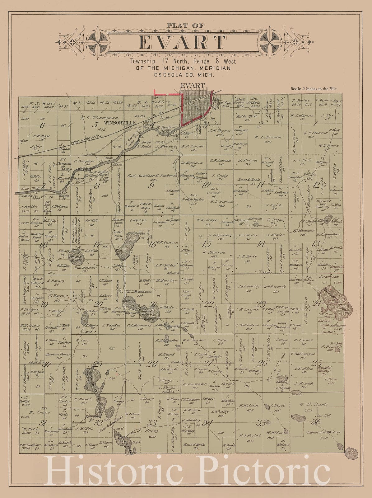 Historic 1900 Map - Plat Book of Osceola County, Michigan - Evart