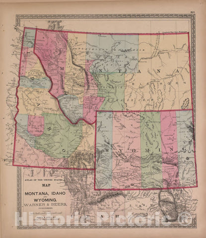 Historic 1870 Map - Atlas of Marshall Co. and The State of Illinois - Map of Montana, Idaho, and Wyoming, Warner and Beers - Atlas of Marshall County and The State of Illinois