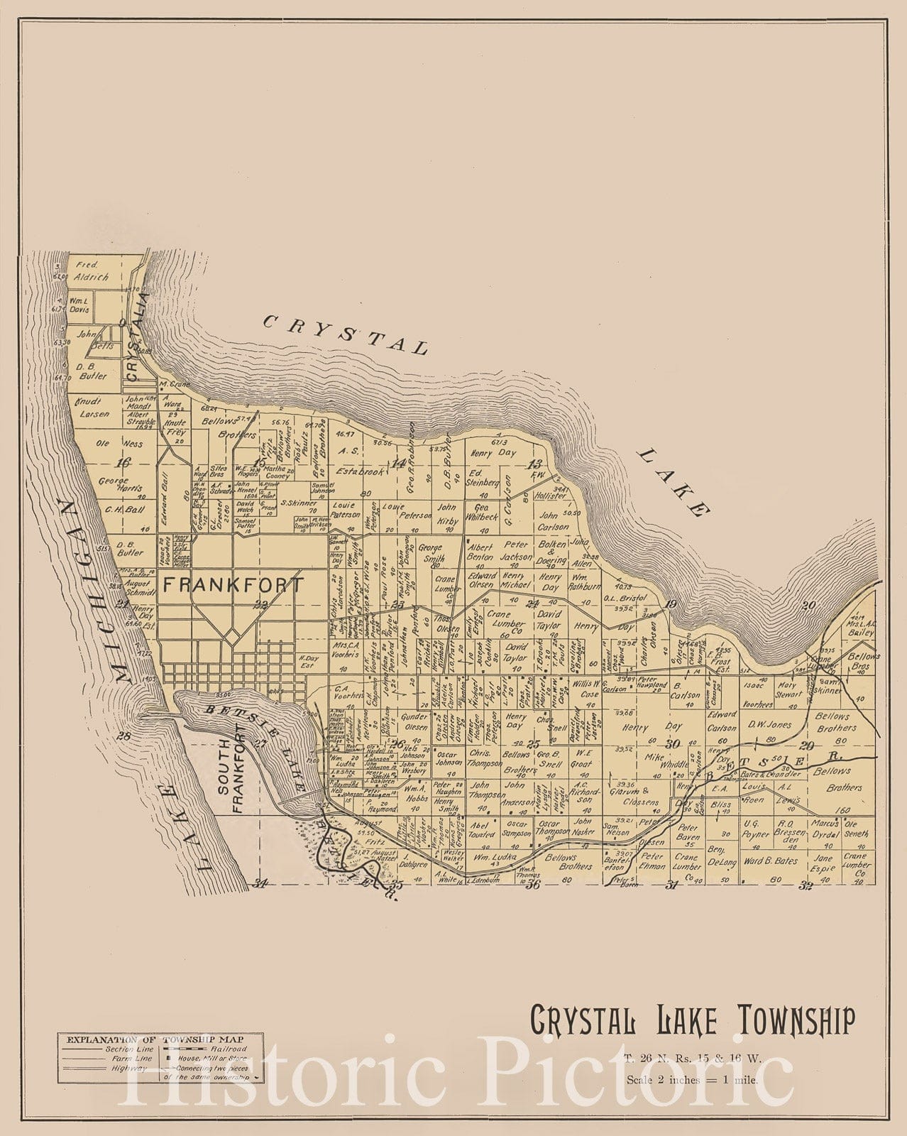Historic 1901 Map - Atlas of Benzie County, Michigan - Crystal Lake - Atlas, Benzie Co, Michigan 1901