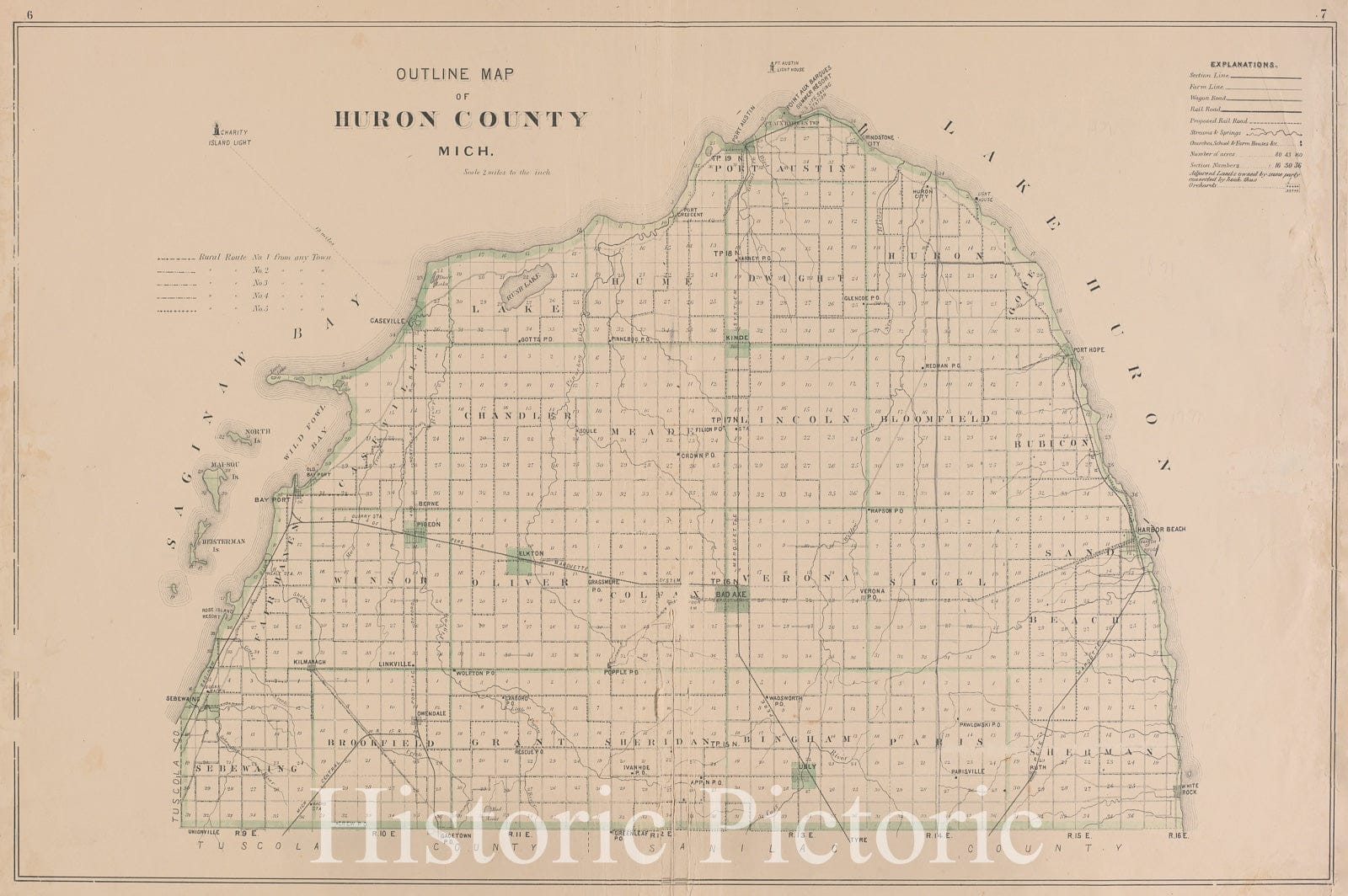 Historic 1904 Map - Plat Book of Huron County, Michigan - Outline map of Huron County