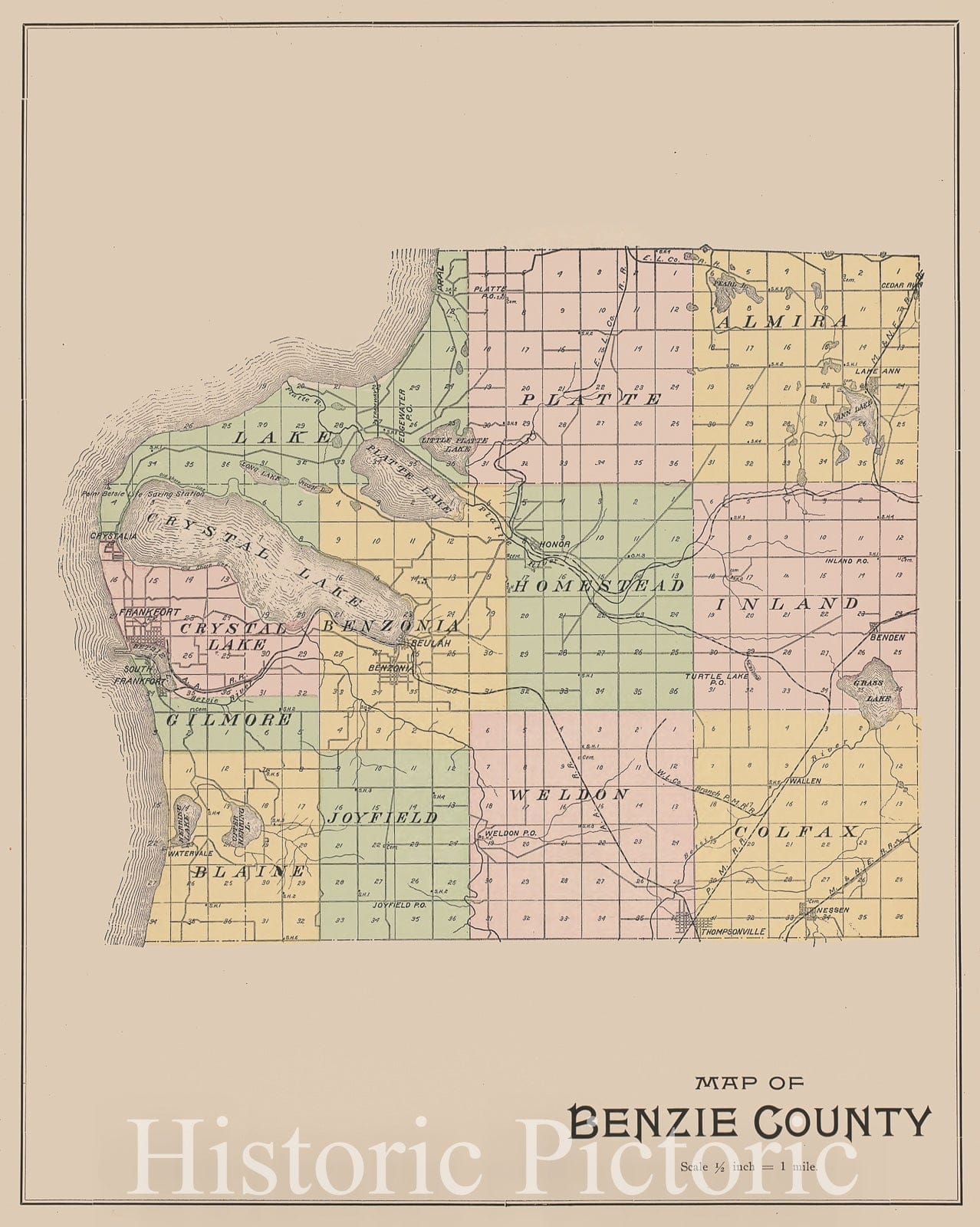 Historic 1901 Map - Atlas of Benzie County, Michigan - Benzie County - Atlas, Benzie Co, Michigan 1901