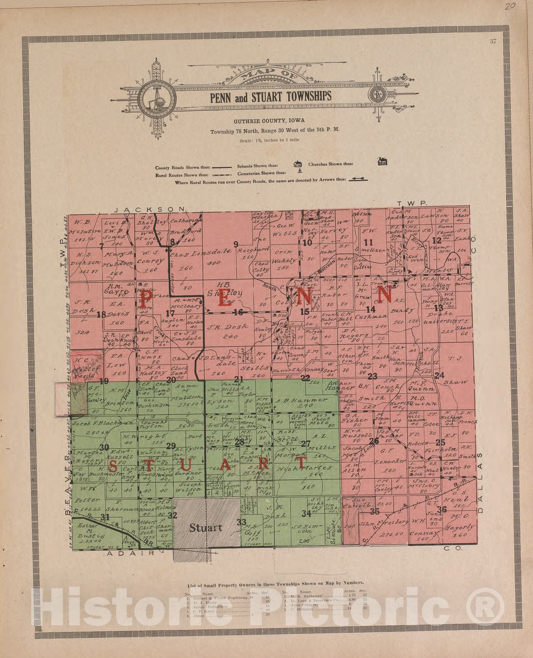 Historic 1917 Map Atlas and plat Book of Guthrie County, Iowa Penn