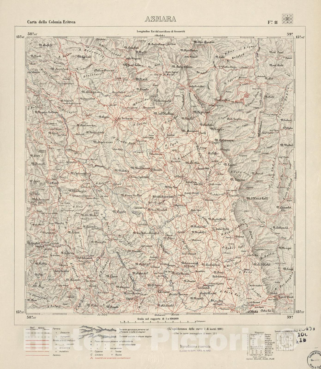 Historic 1889 Map - Carta Della Colonia Eritrea. - Asmara - F.11-1892