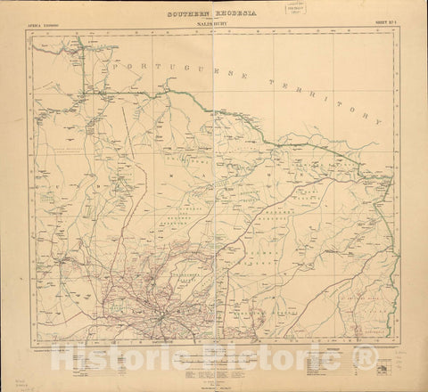 Historic 1909 Map - Southern Rhodesia, Africa. - Southern Rhodesia (Salis Bury)