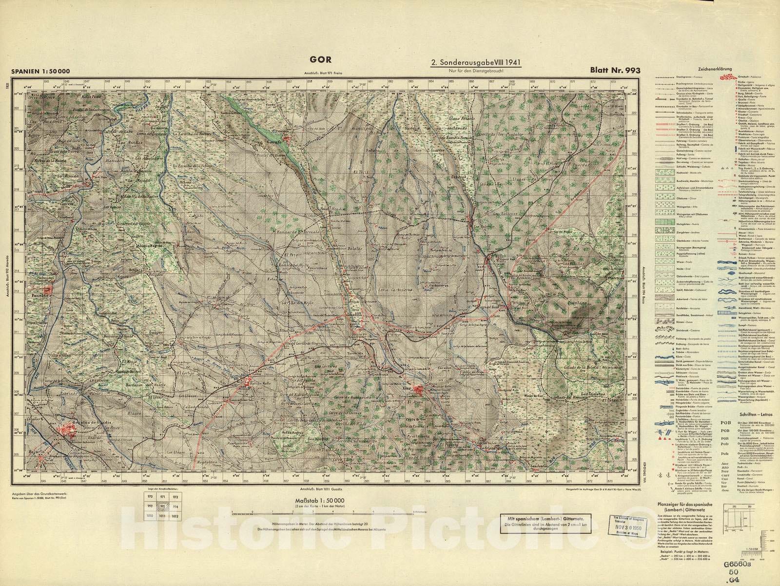 Historic 1940 Map - Spanien 1:50 000 - Gor, 2. Sonderausgabe VIII
