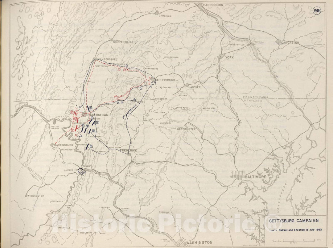 Historic 1962 Map - The West Point Atlas of The Civil War - Gettysburg Campaign, June 1863 3