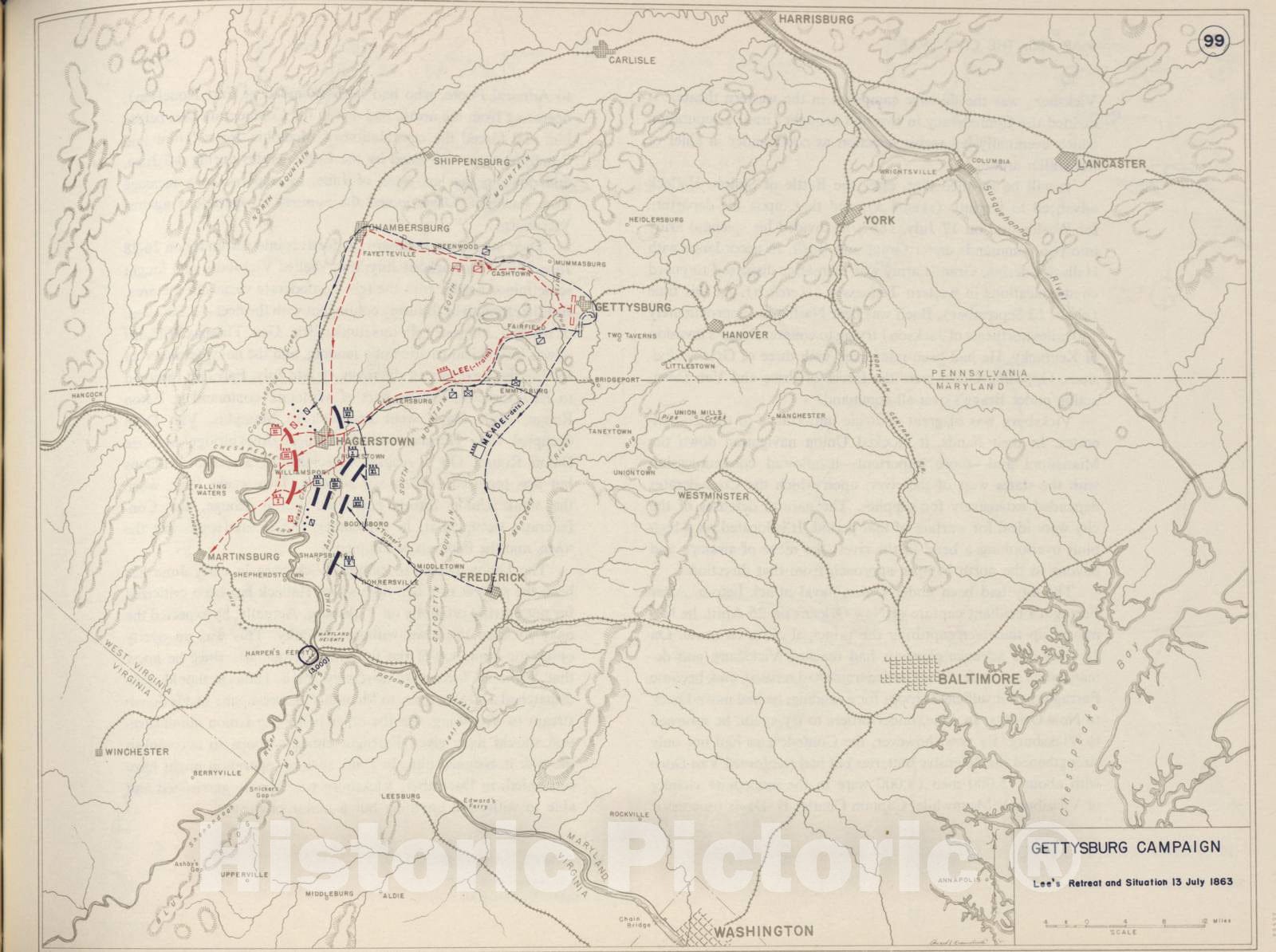 Historic 1962 Map - The West Point Atlas of The Civil War - Gettysburg Campaign, June 1863 3