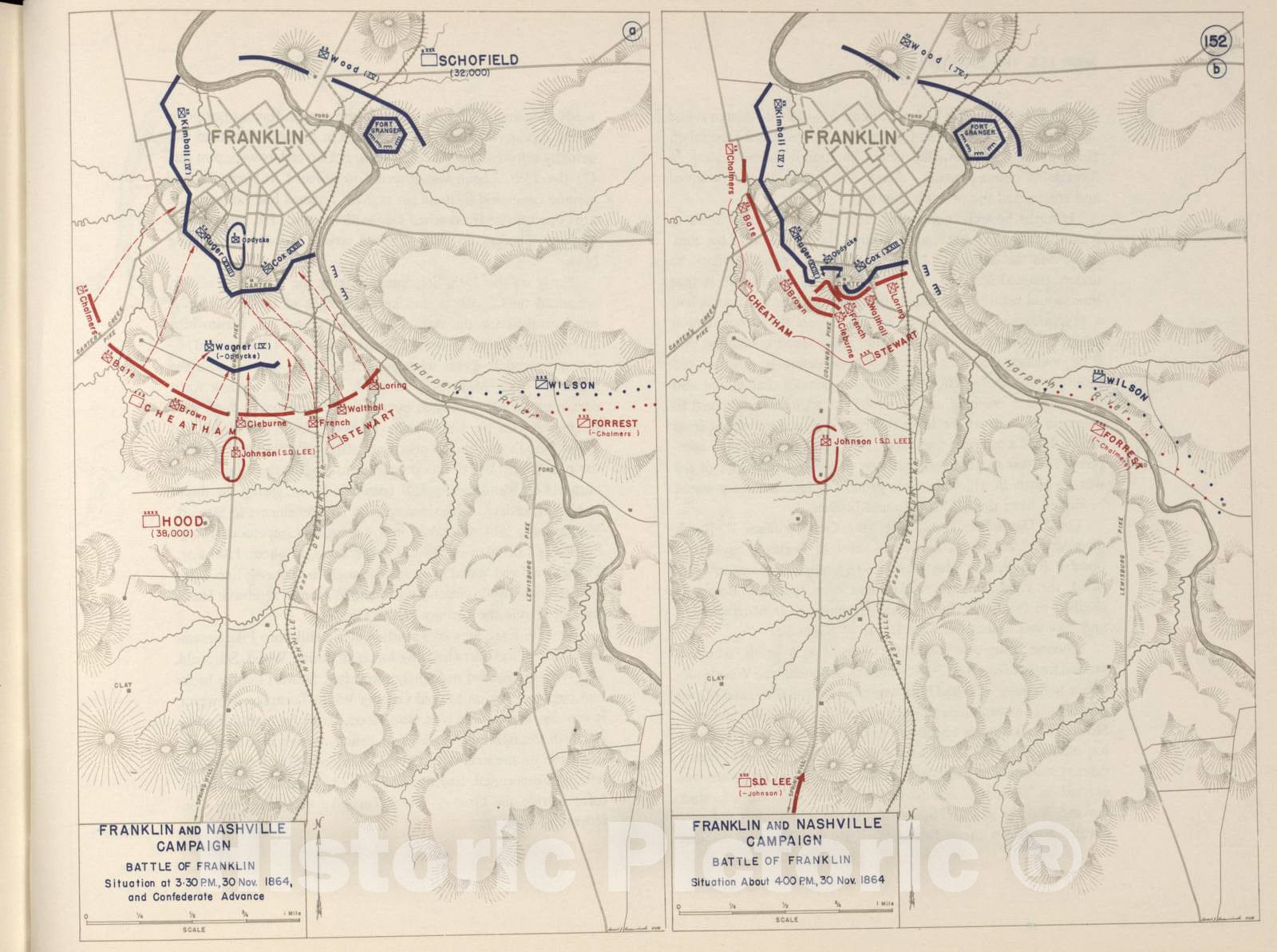 Historic 1962 Map - The West Point Atlas of The Civil War - Franklin and Nashville Campaign, Battle of Nashville, Dec. 1864