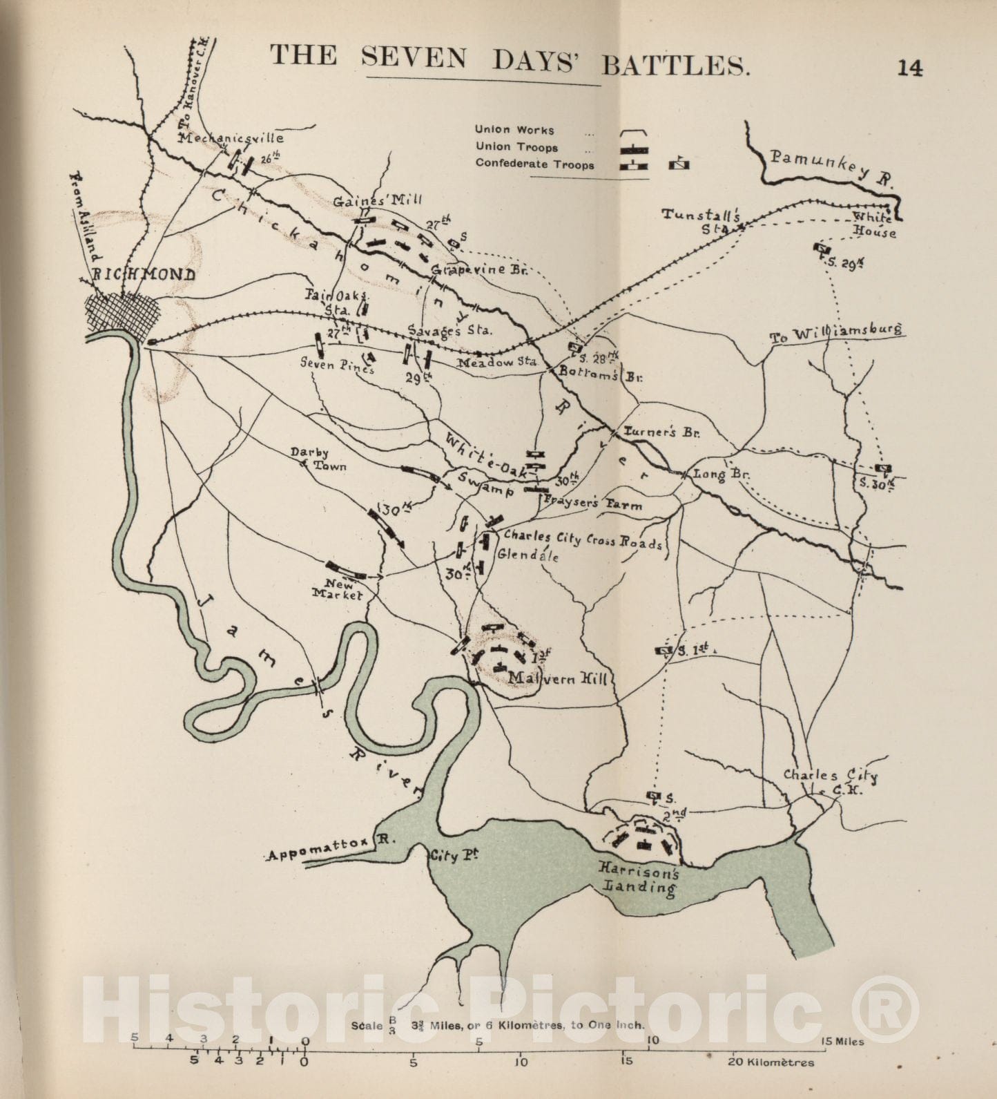 Historic 1910 Map - The American Civil War-maps. - Seven Days' Battles 1
