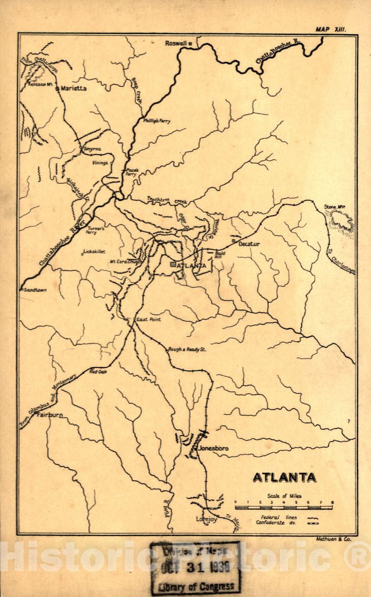 Historic 1905 Map - Maps, Wood's Civil War in The United States. - Atlanta (Map 13)