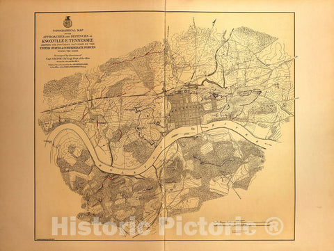 Historic 1883 Map - Military maps of The United States. - Map of The approaches and defences of Knoxville, E. Tennessee, 1863-64