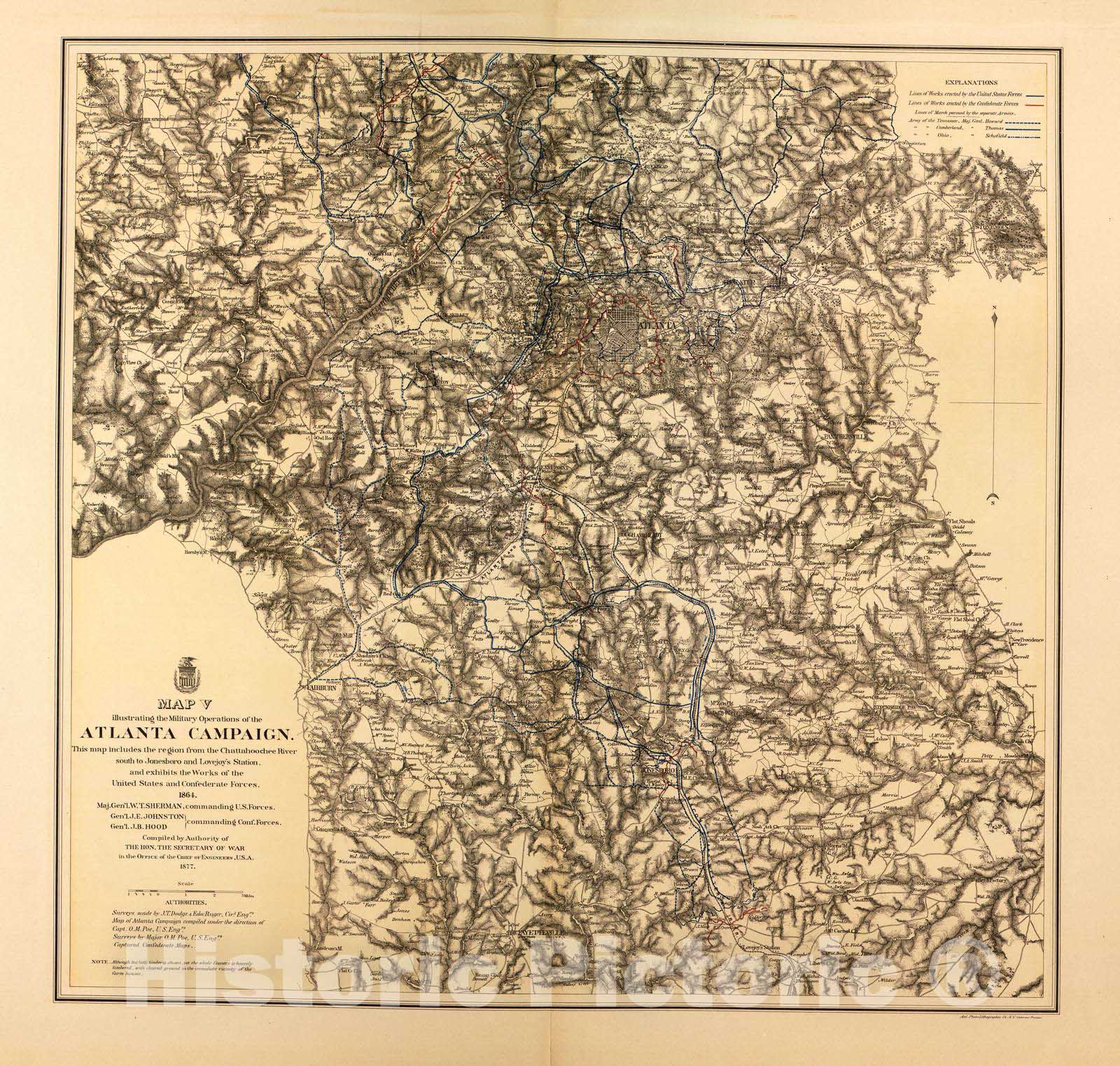 Historic 1879 Map - Military maps. - Atlanta Campaign,Includes Chattahoochee River to Jonesboro and Lovejoy's Station