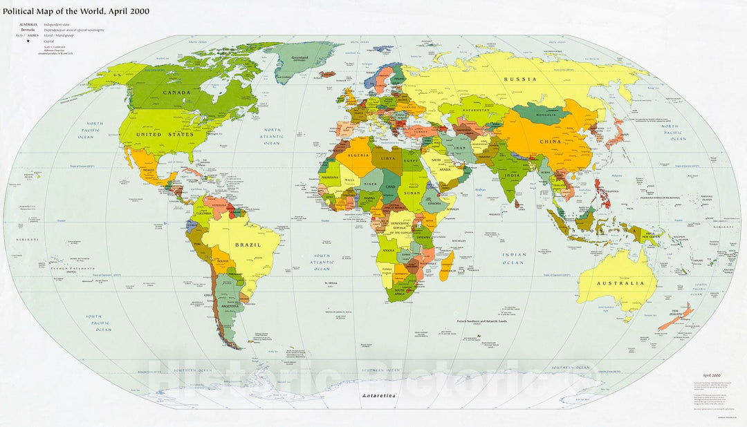 Historic 2000 Map - Standard time Zones of The World.