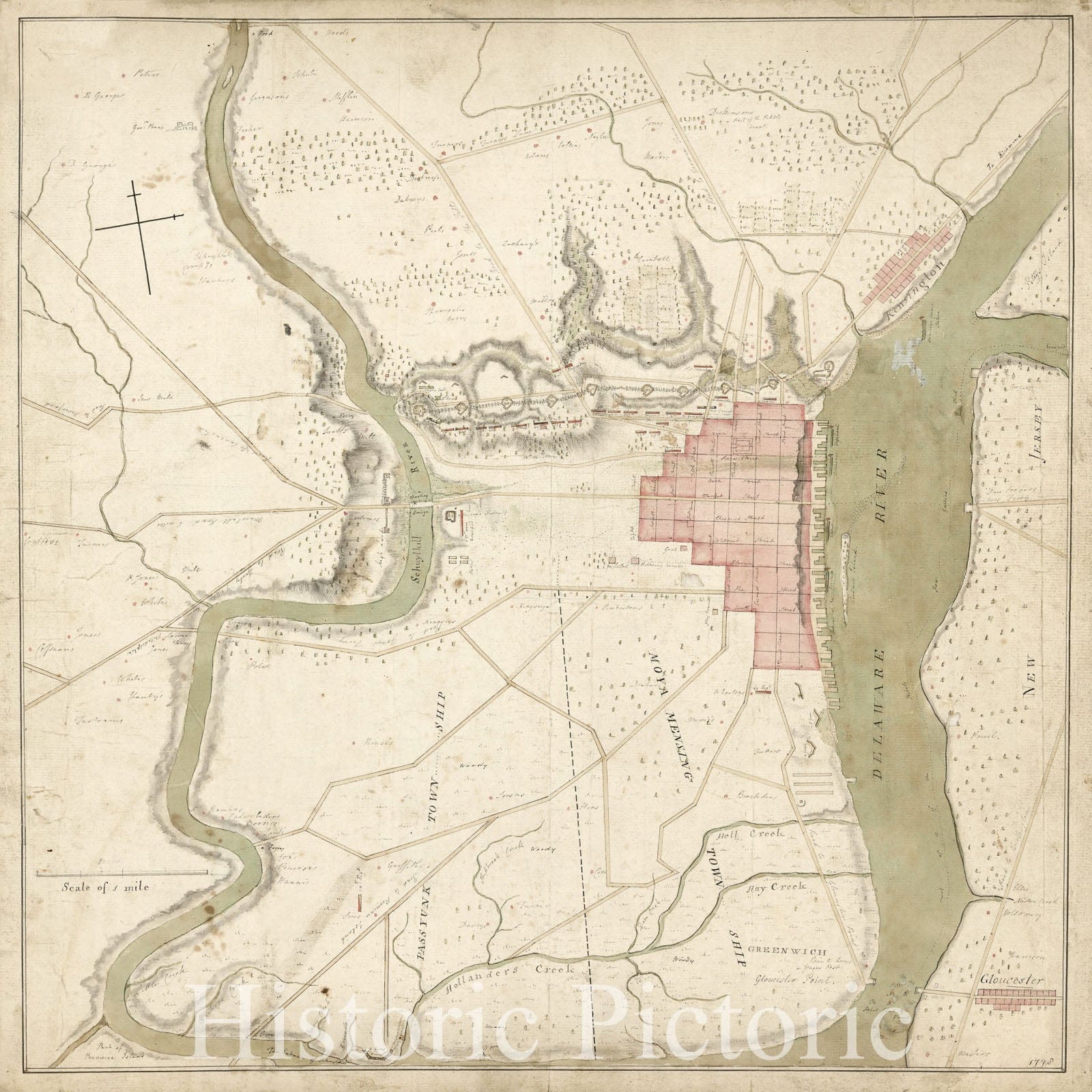 Historic 1778 Map - Philadelphia and Neighborhood