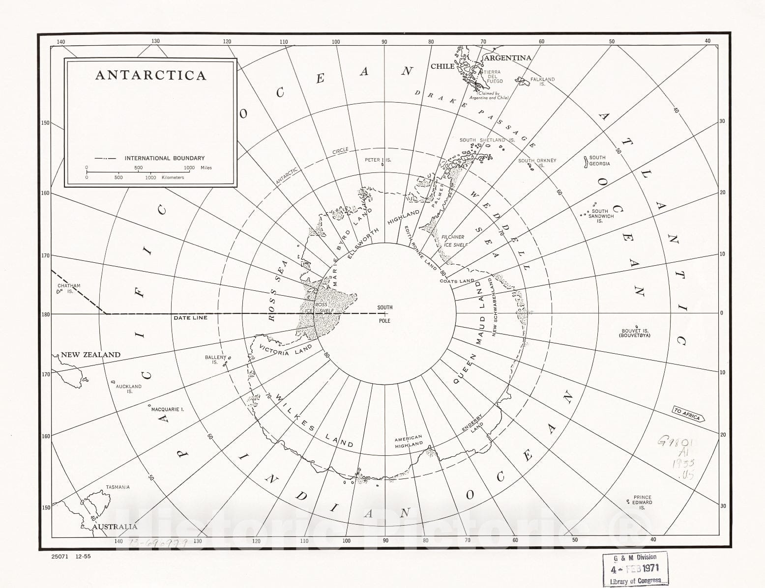 Historic 1955 Map - Antarctica. 12-55.