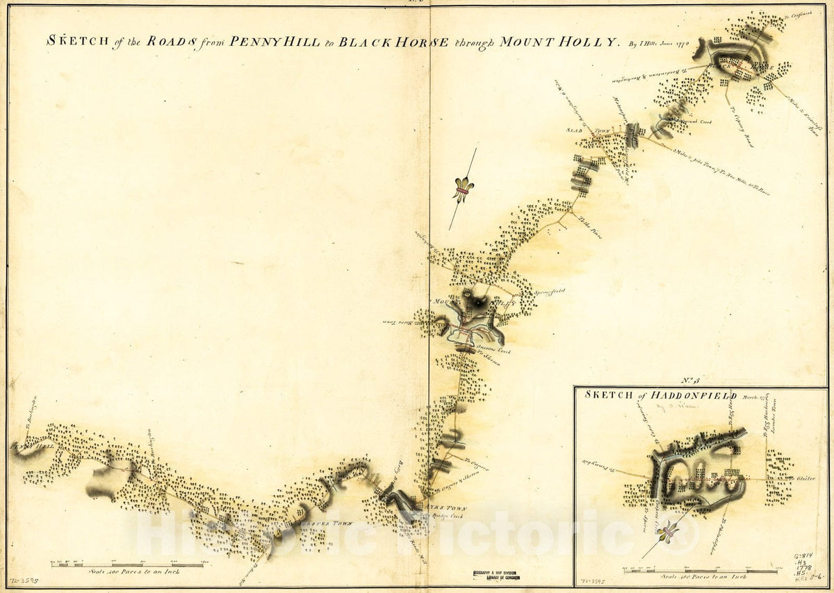 Historic 1778 Map - Sketch of Haddonfield, March 1778. Sketch of The R ...