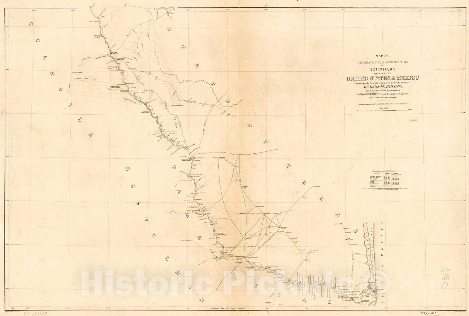 Historic 1852 Map - Boundary Between The United States & Mexico Agreed Upon by The Joint Commission Under The Treaty of Guadalupe Hidalgo : surveyed in 1852-53