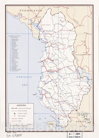 Historic 1962 Map - Albania. 8-62.
