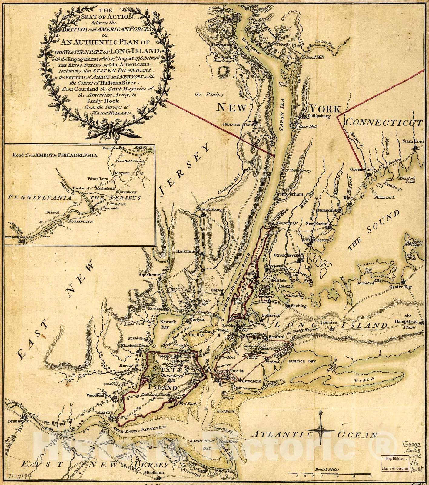 Historic 1776 Map - The seat of Action, Between The British and American Forces; or, an Authentic Plan of The Western Part of Long Island, with The Engagement of The 27th August 1776