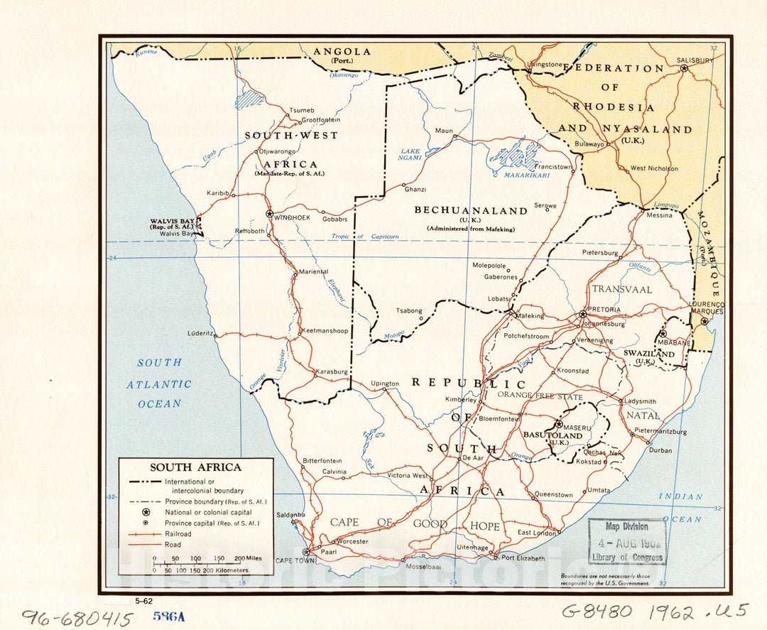 Historic 1962 Map - South Africa.