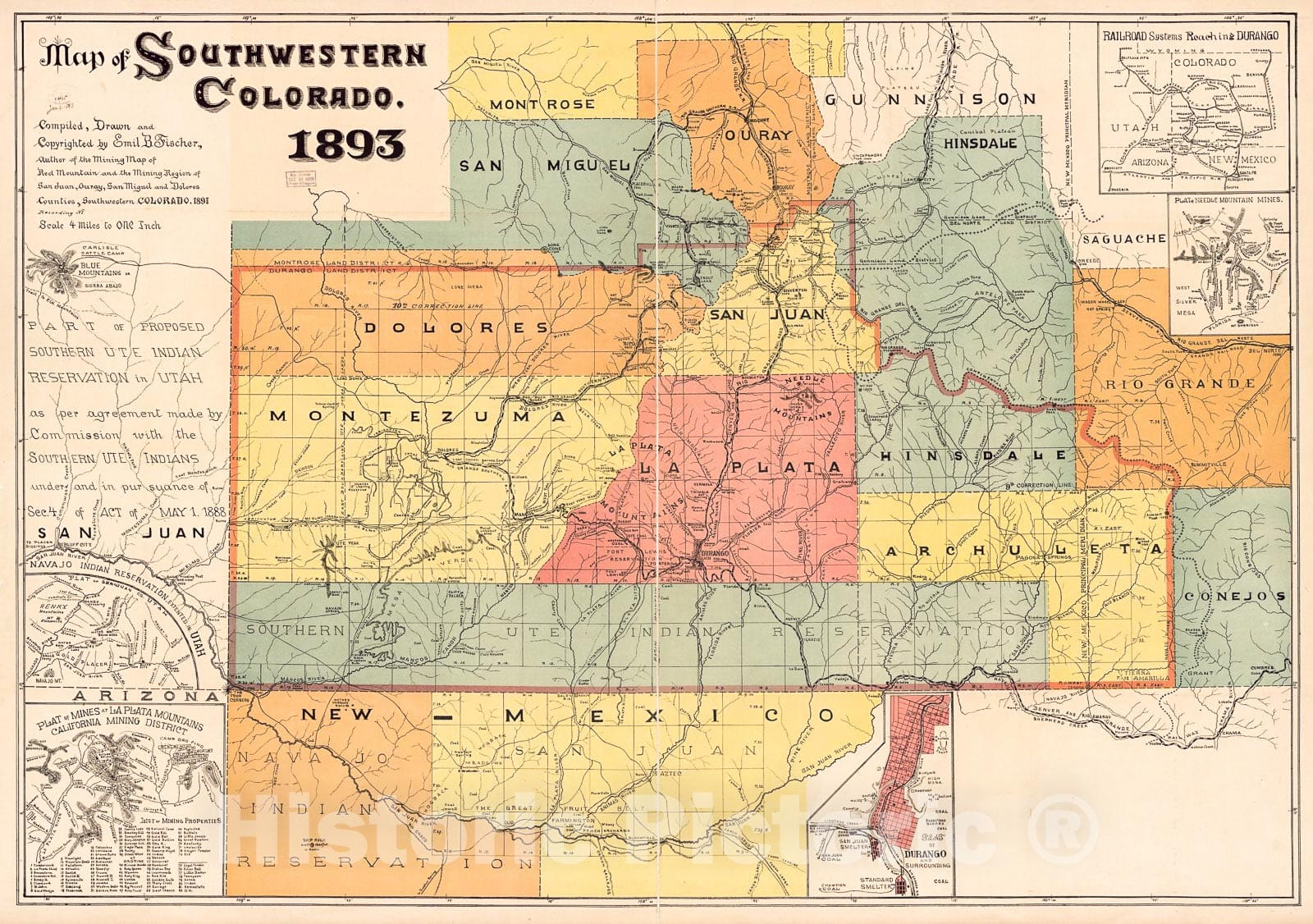 Historic 1893 Map - Map of Southwestern Colorado