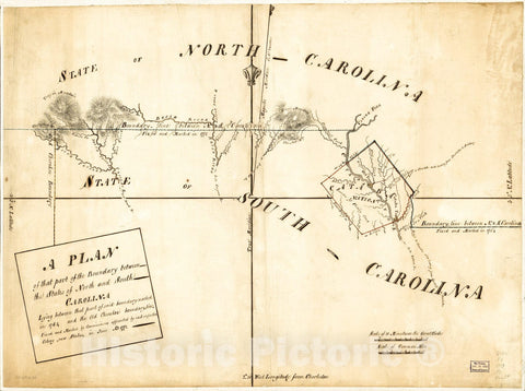 Historic 1777 Map - A Plan of That Part of The Boundary Between The States of North and South Carolina, Lying Between That Part of Said Boundary Marked in 1764