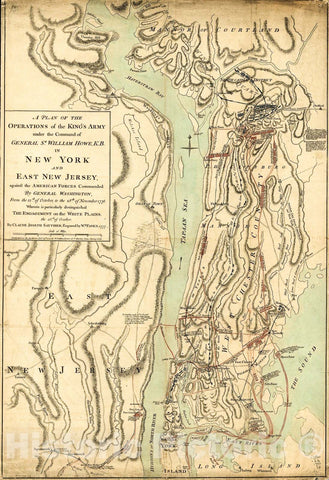 Historic 1777 Map - A Plan of The Operations of The King's Army Under The Command of General Sr. William Howe, K.B. in New York and East New Jersey Against The American Forces