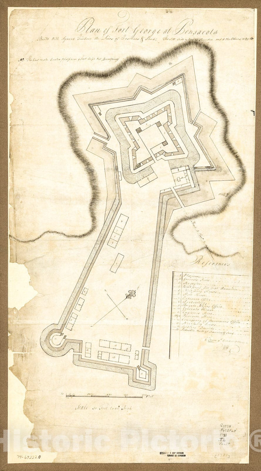 Historic 1781 Map - Plan of Fort George at Pensacola.