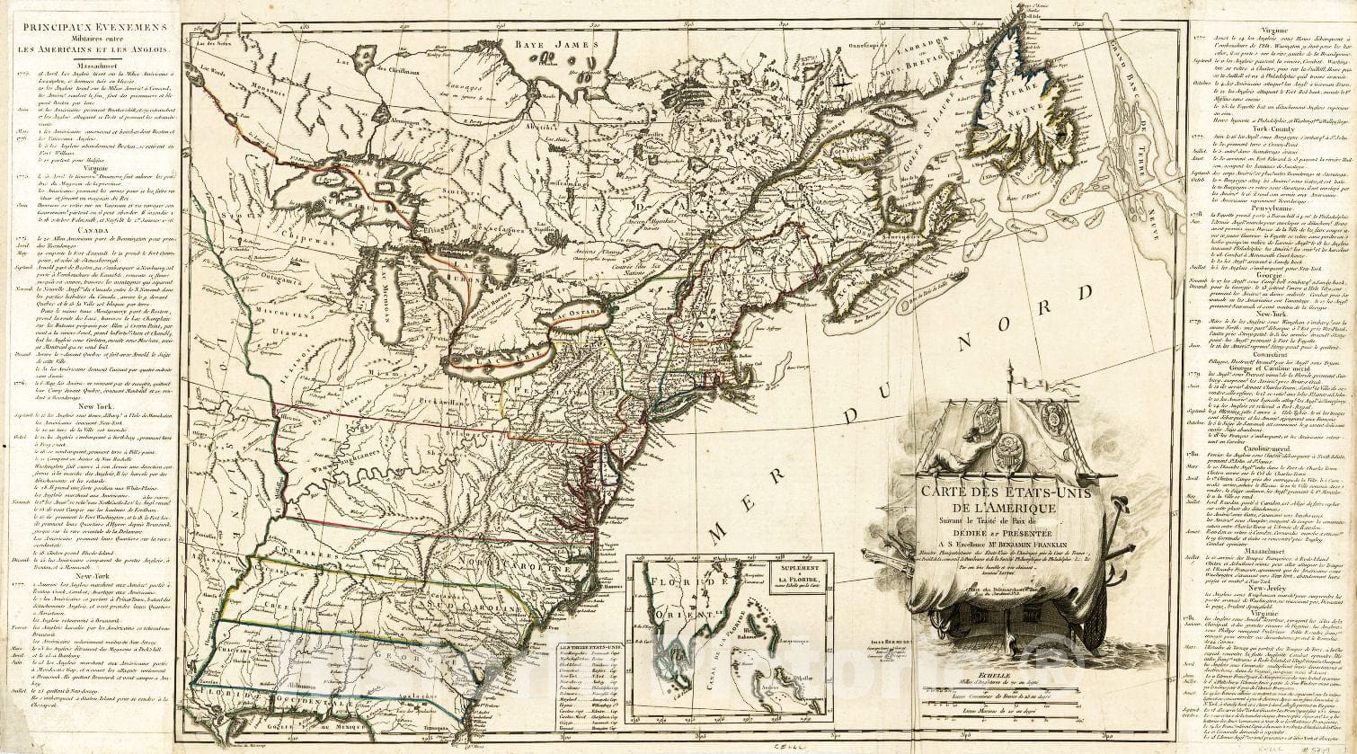 Historic 1805 Map - Carte des Etats-UNIS de l'AmÃ©rique suivant le Tra ...