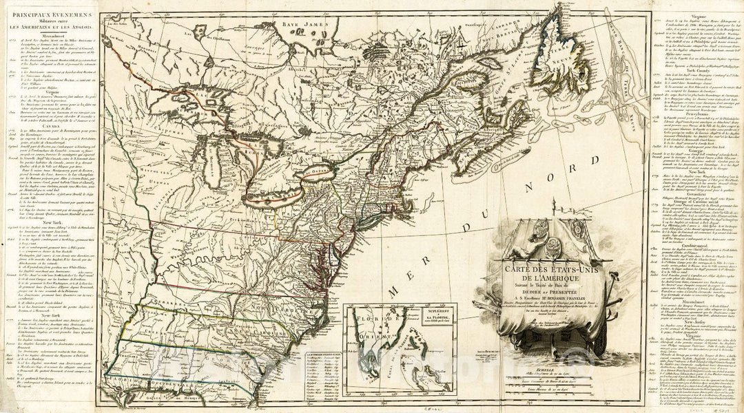 Historic 1805 Map - Carte des Etats-UNIS de l'Amérique suivant le Tra ...