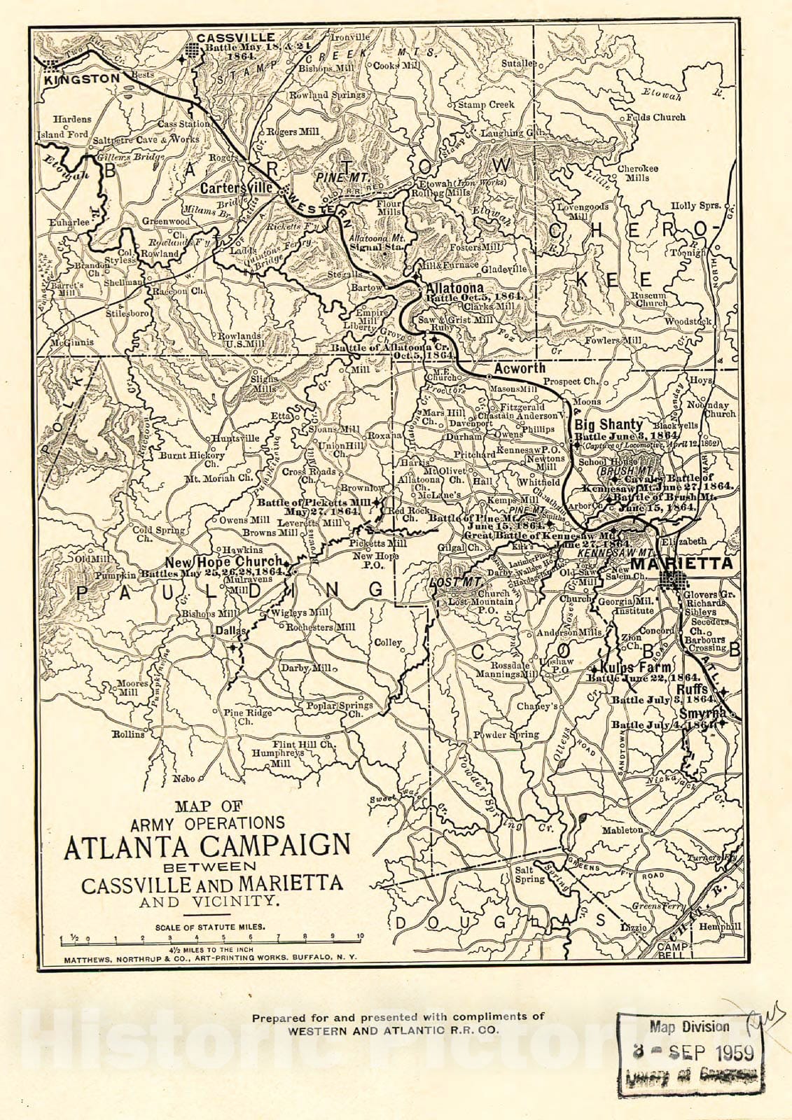 Historic 1864 Map - Map of Army Operations Atlanta Campaign Between Cassville and Mariette and Vicinity