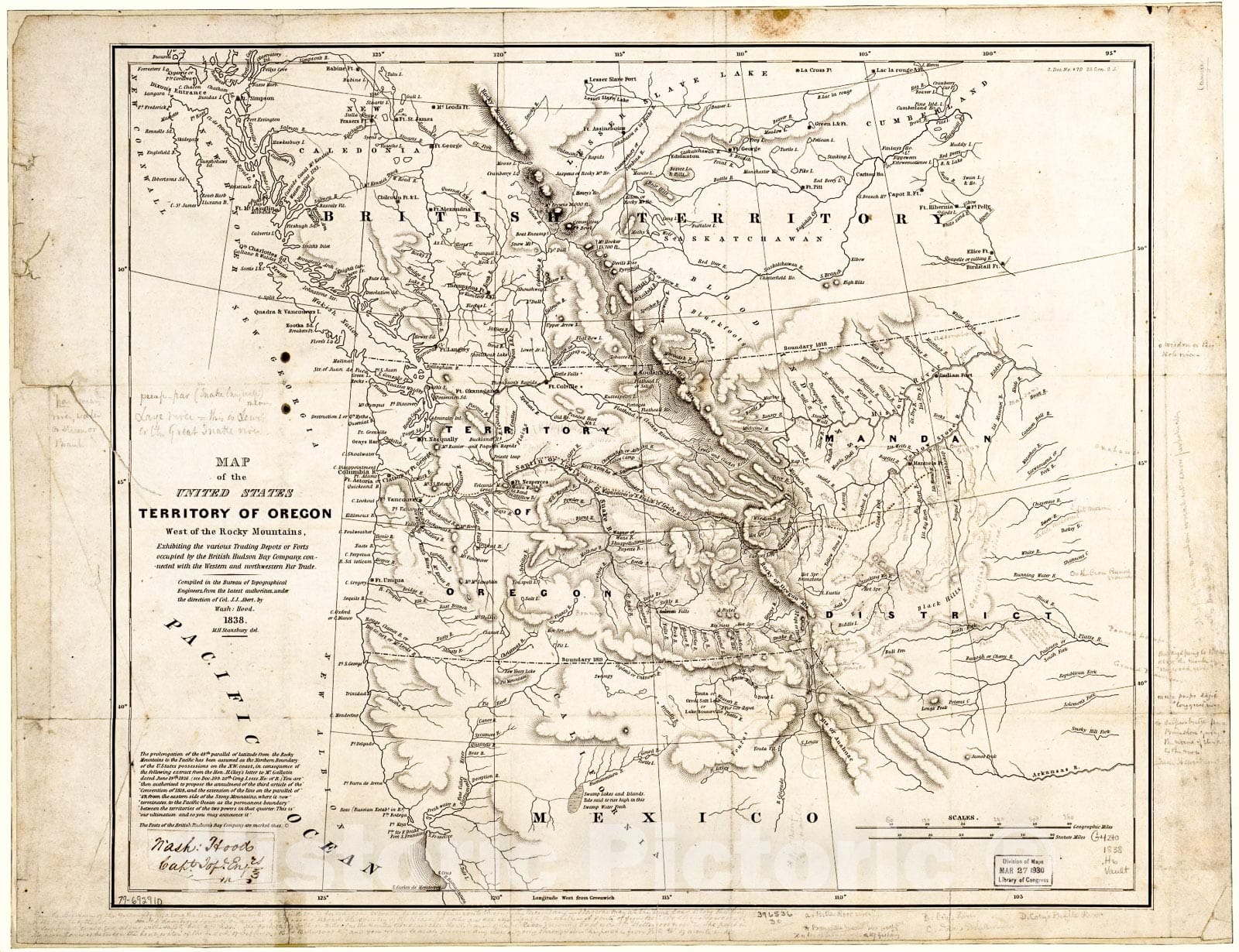 Historic 1838 Map - Map of The United States, Territory of Oregon, west of The Rocky Mountains, 1