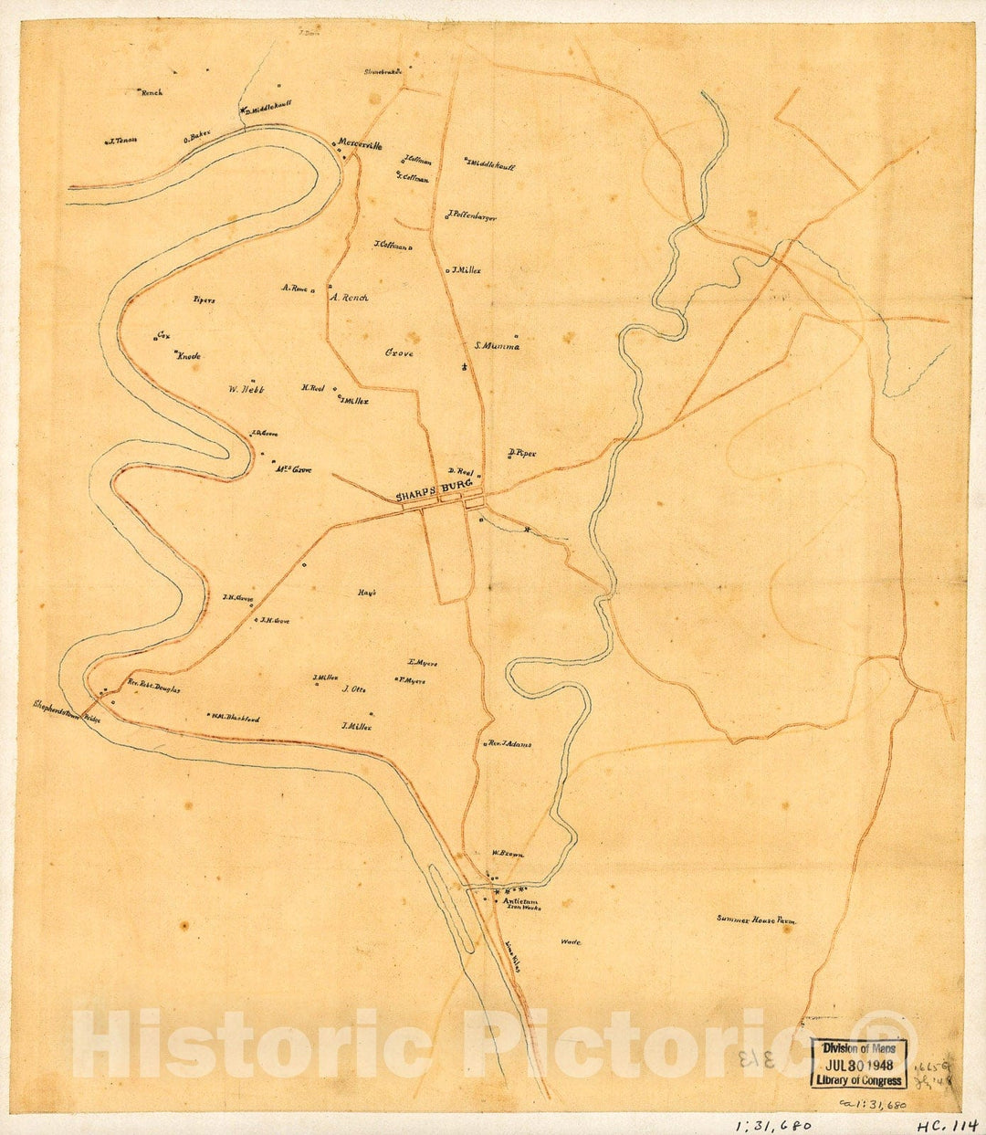 Historic 1895 Map - Preliminary map of The Antietam Battlefield Area, Including Sharpsburg and The Adjacent Territory