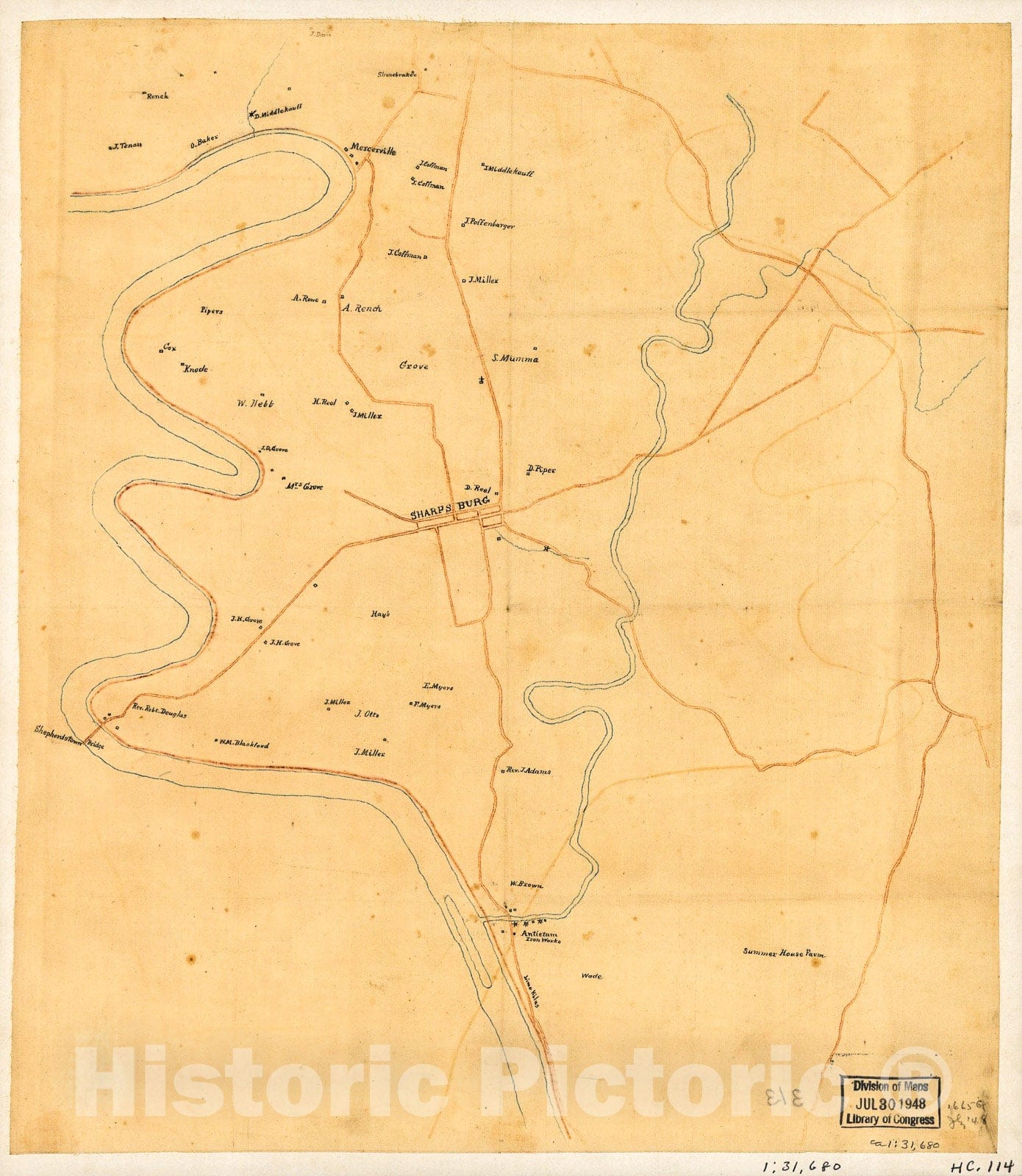Historic 1895 Map - Preliminary map of The Antietam Battlefield Area, Including Sharpsburg and The Adjacent Territory