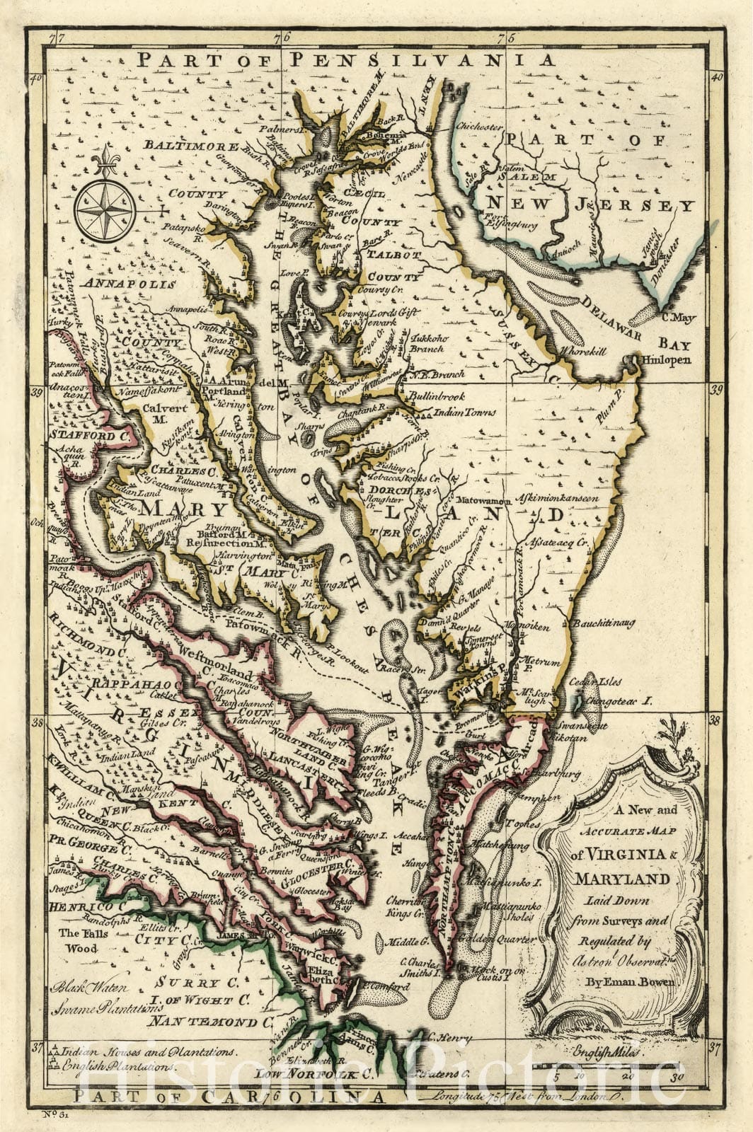Historic 1752 Map - A New and Accurate map of Virginia & Maryland 2