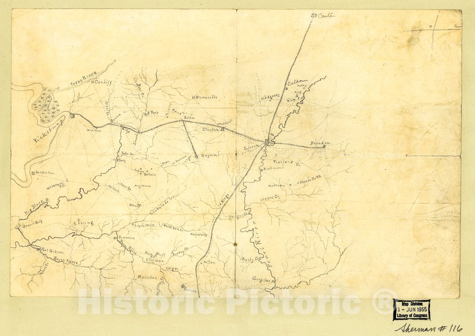 Historic 1863 Map - Map of The Environs of Vicksburg and Jackson, Mississippi.
