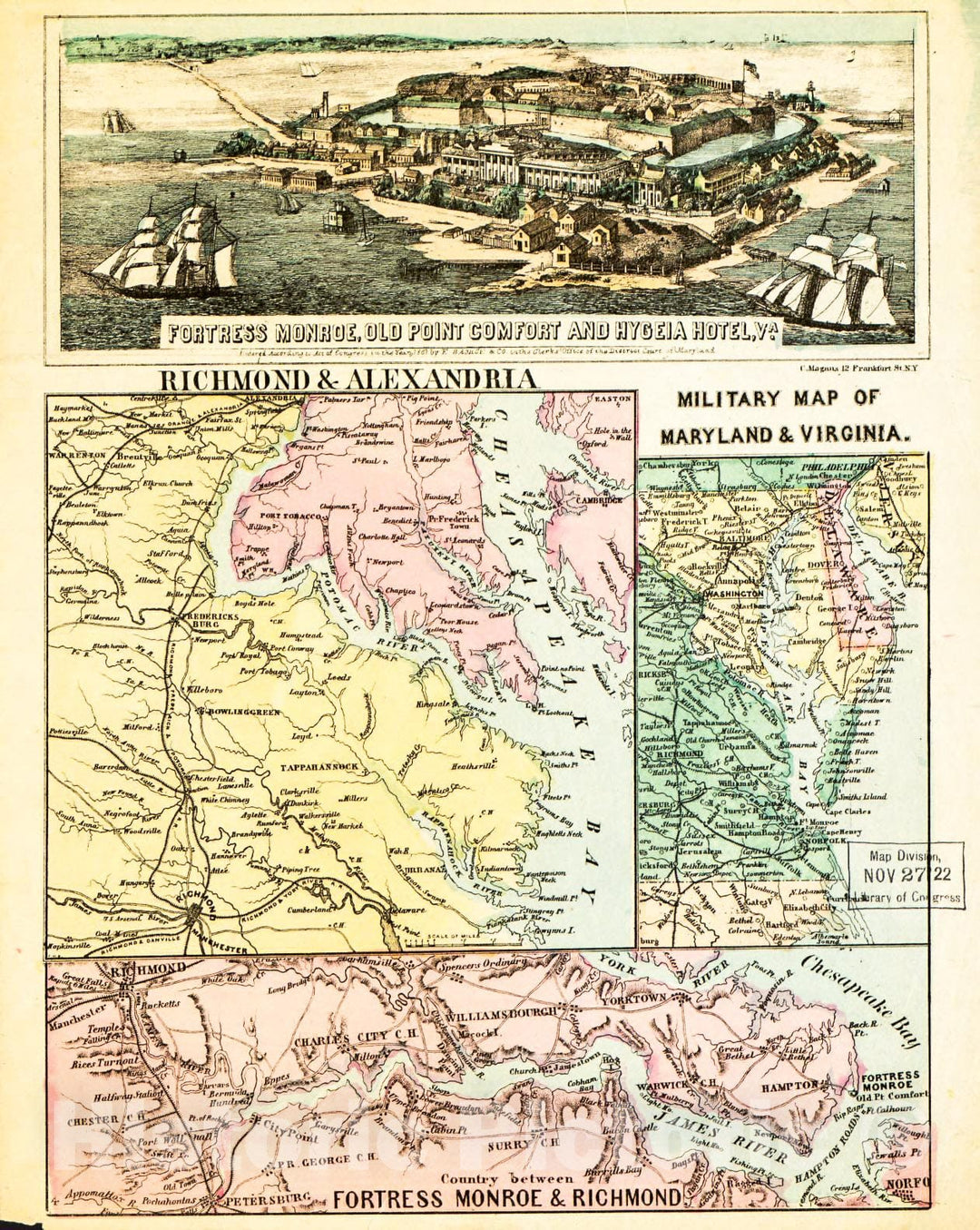 Historic 1861 Map - Theatre of war in Virginia.