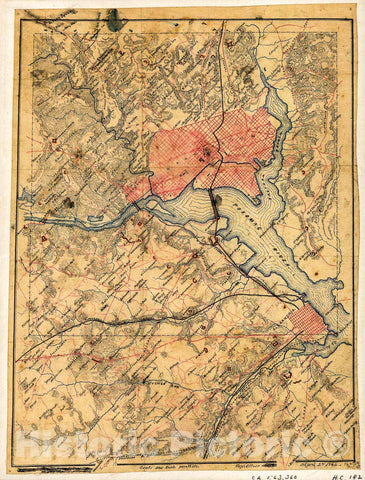 Historic 1864 Map - Topographical map of The District of Columbia and Adjacent Areas in Virginia, Showing fortifications