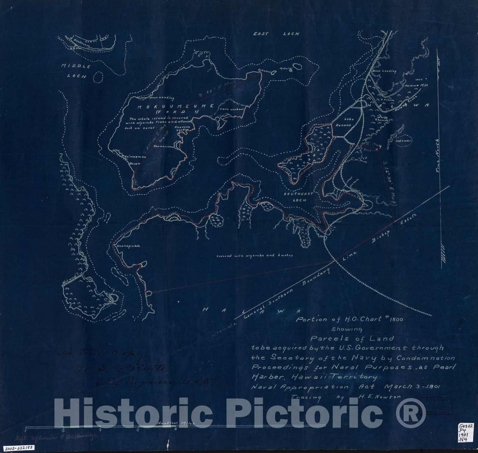 Historic 1901 Map - Portion of H.O. Chart #1800 Showing parcels of Lan ...