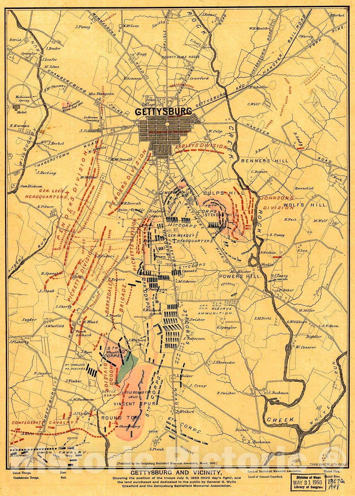 Historic 1863 Map - Gettysburg and Vicinity, Showing The Position of T ...