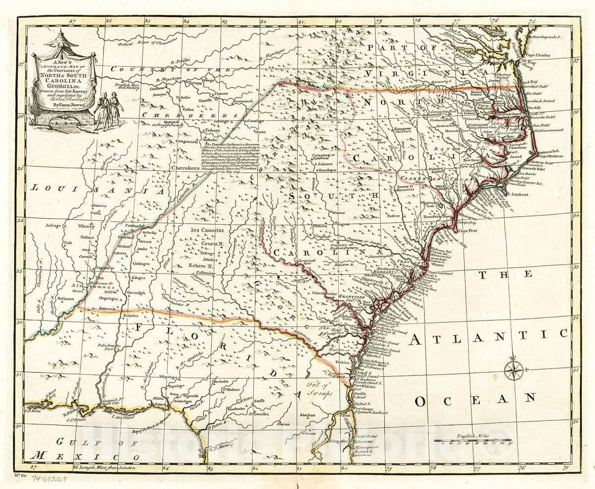 Historic 1752 Map - A New & Accurate map of The Provinces of North & S ...