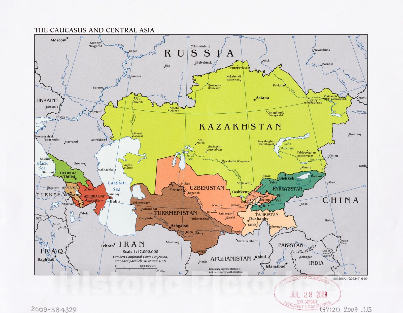 Historic 2009 Map - The Caucasus and Central Asia.