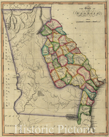 Historic 1810 Map - The State of Georgia.