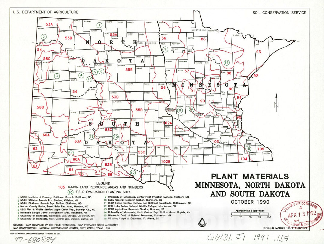 Historic 1991 Map - Plant Materials, Minnesota, North Dakota, and South Dakota : October 1990