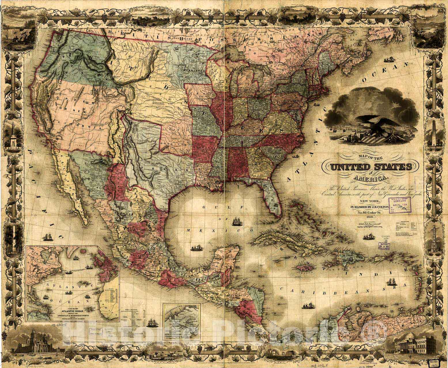 Historic 1850 Map - Map of The United States of America.