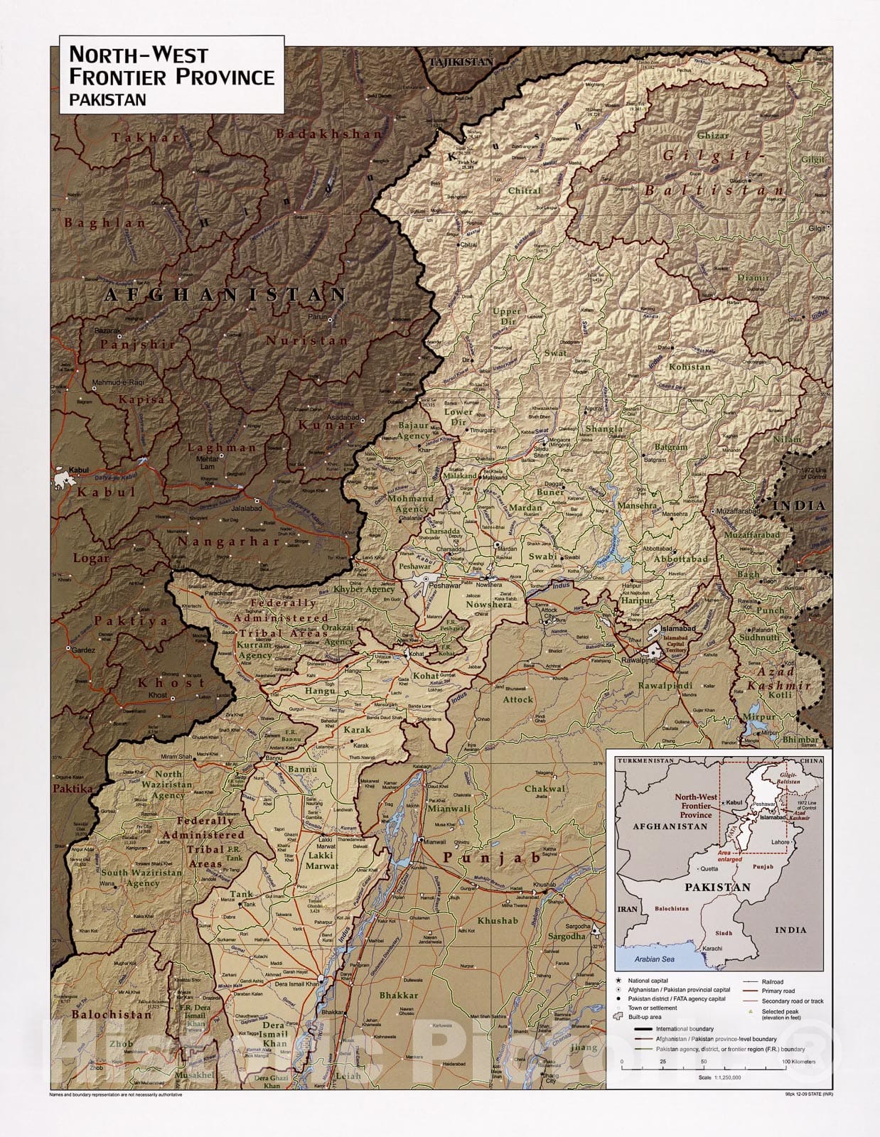 Historic 2009 Map - North-West Frontier Province, Pakistan.