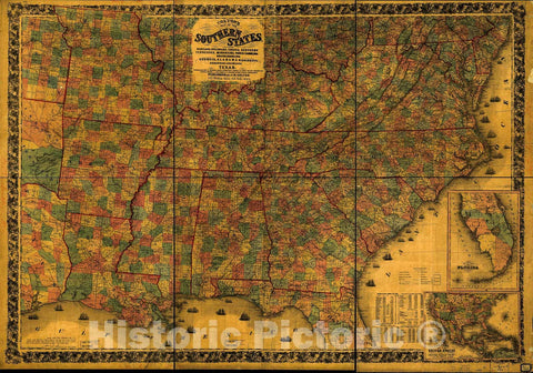 Historic 1862 Map - Colton's map of The Southern States, Including Maryland, Delaware, Virginia, Kentucky, Tennessee, Missouri, North Carolina, South Carolina, Georgia, Alabama, Miss