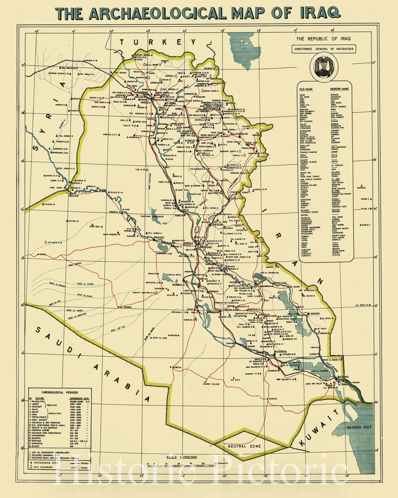 Historic 1967 Map - The Archaeological map of Iraq.
